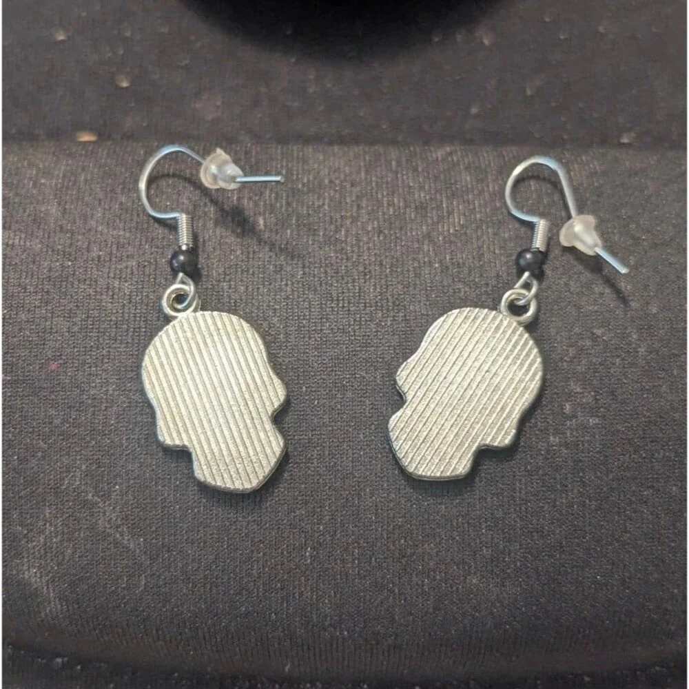Handcrafted Day of the Dead Skulls White Red Dangle Earrings
